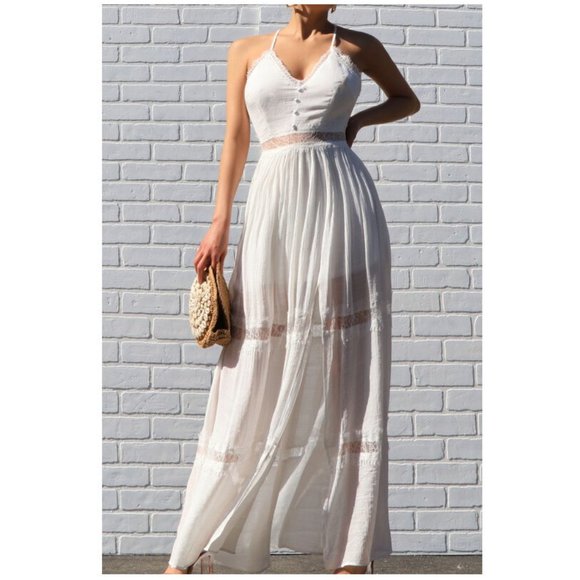 Dresses & Skirts - White Boho Chic Lace Trim Bohemian Maxi Dress